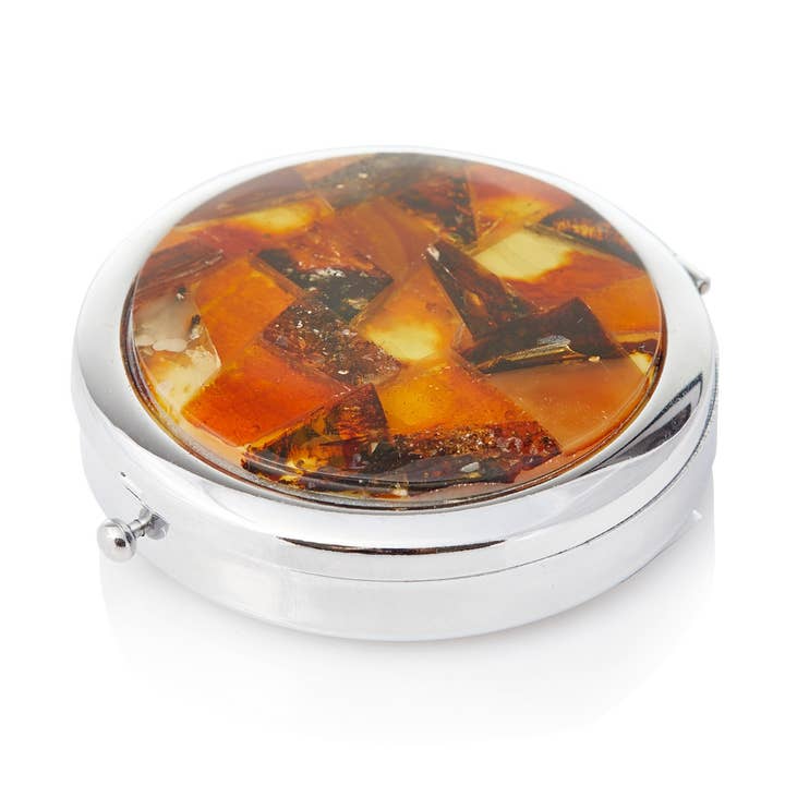 Pastillero redondo con espejo de metal y ámbar, 7x1,5 cm para venta al por mayor de OPALOOK France