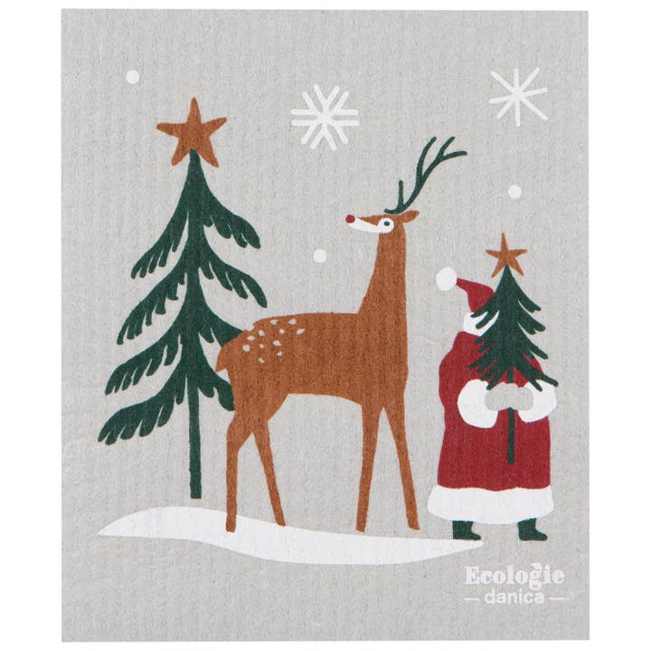 Santa's Reindeer Christmas Swedish Dishcloth for wholesale by Ecologie