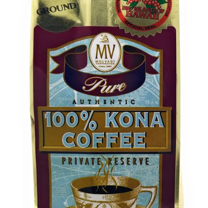 Mulvadi 100% Kona Coffee Private Reserve, Ground, 7 oz Resealable Bag – Premium Hawaiian Coffee for wholesale by Mulvadi Corporation