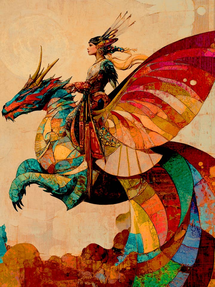Panasian Fairy on Her Dragon - Fairies Wall Art Prints – 8″x10″ Artwork for 11″x14″ Frame for wholesale by Mowbi