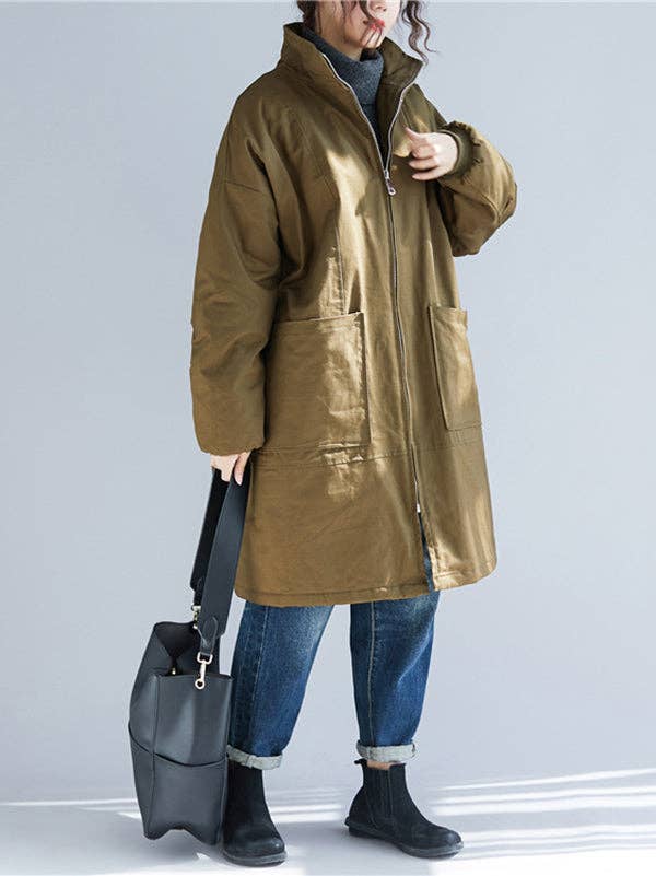 VividLux - Wholesale Coat - Women's - Long Sleeves Loose Quilted Zipper High Neck Coats Padded Coat6