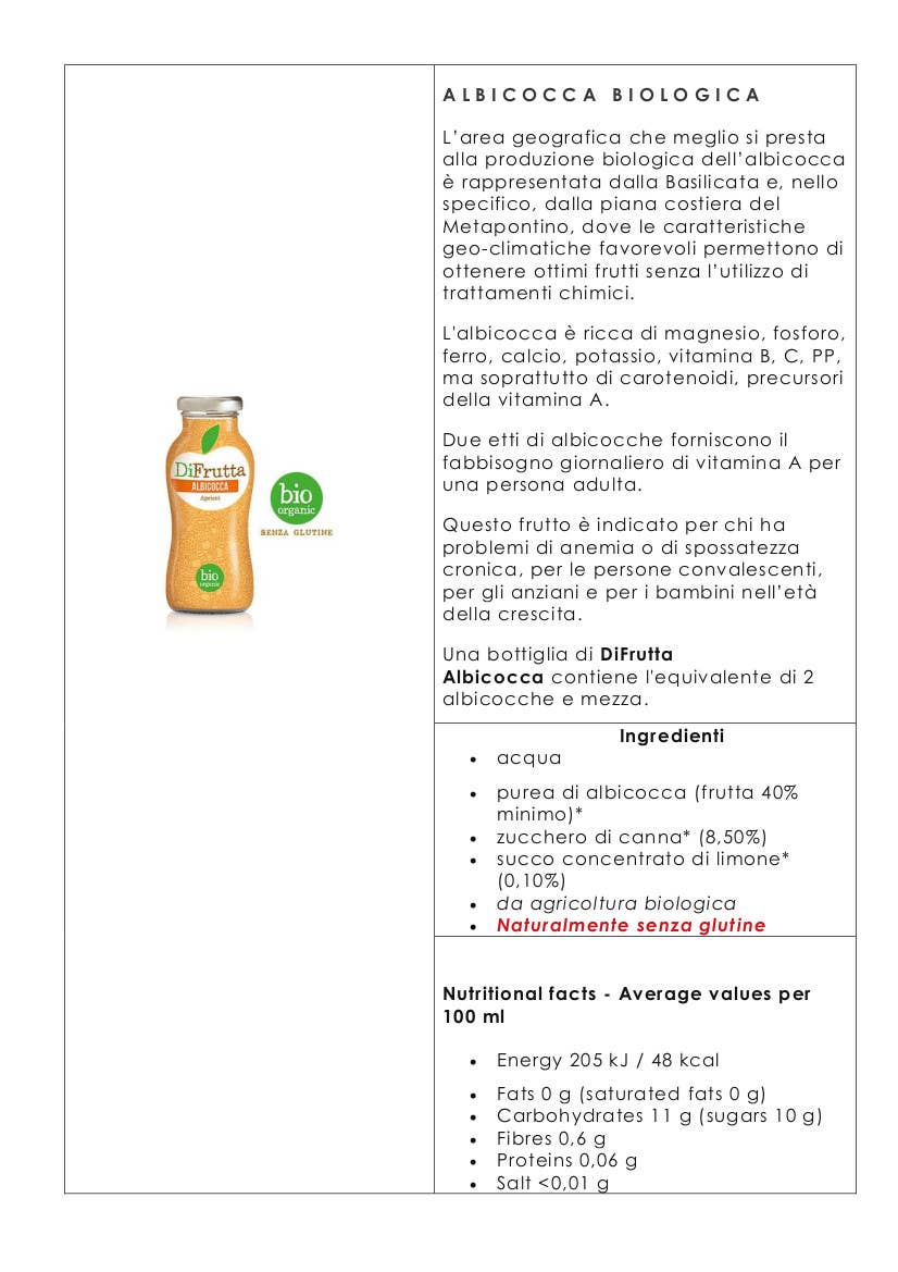 Metina SAS - Wholesale Fruit Juice - Apricot Organic Fruit Juice DiFrutta 20 cl.2