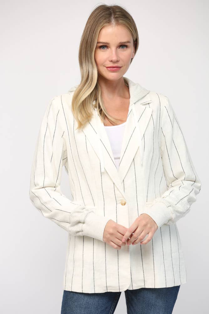 FATE - Wholesale Jacket - Women's - STRIPE LINEN BLEND HOODED JACKET FJ7105110