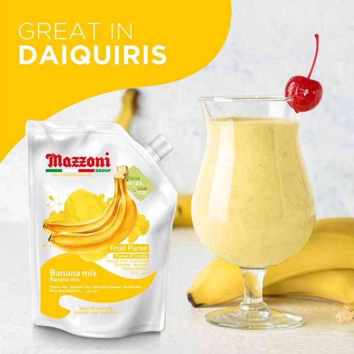 Wholesale Italian Food - Wholesale Fruit Juice - Mazzoni, Banana Mix Puree, 100% Pure Banana Mix, Just Fruit, No Sugar Added, 2.2 lb