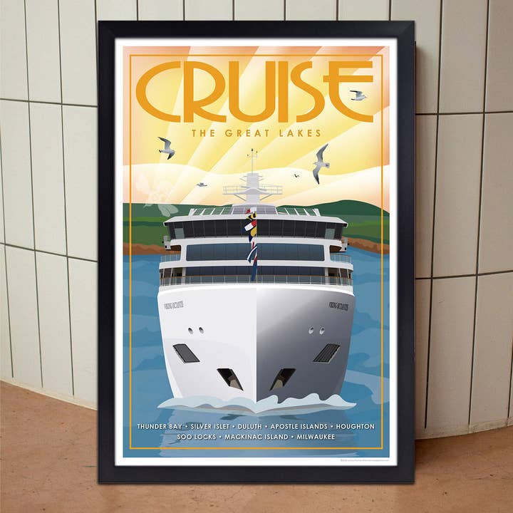 Cruise the Great Lakes Retro Travel Poster Prints for wholesale by Bemused Creative