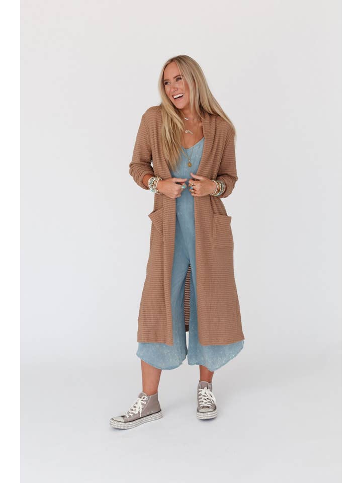 Three Bird Nest - Wholesale Cardigan - Women's - Jayde Waffle Knit Cardigan - Taupe