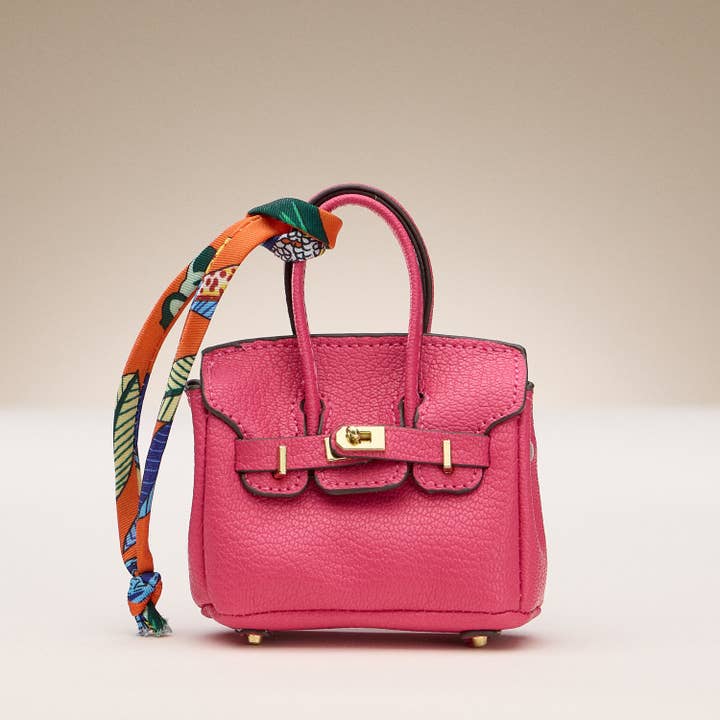 Lilla Haven - Wholesale Purse/Bag Accessory - Women's - Mini Handbag Keychain Charm | Faux Leather Purse Keyring with Twilly Scarf2