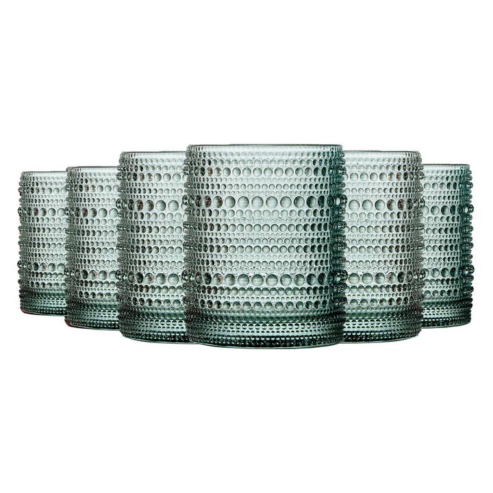 Hobnail Beaded Tumbler Drinking Glasses, Set of 6 Sage Green for wholesale by The Wine Savant /  Khen Glassware