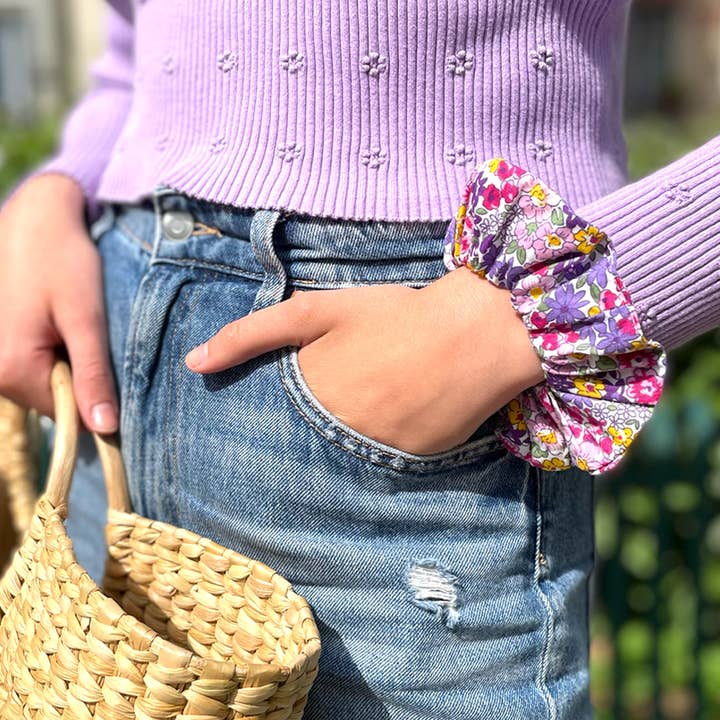 Laure Derrey - Wholesale Scrunchie - Women's - CHOUCHOU PAOLA/cotton printed purple and yellow flowers