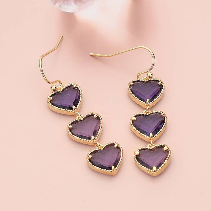 Sensibling Corp. - Wholesale Dangle Earrings - Triple Heart Stone Cluster Link Dropdown Dangle Earrings