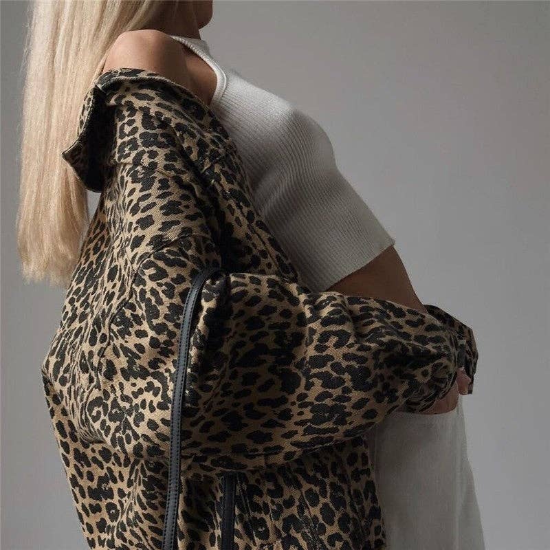 UZ Wholesale Store - Wholesale Denim Jacket - Women's - Relaxed Fit Leopard Print Denim Jacket1