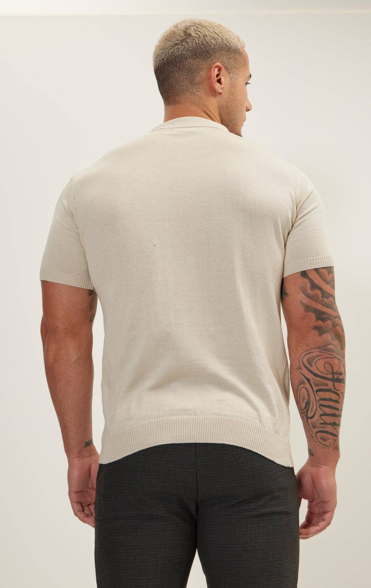 Zipper Closure Lightweight Polo Tee - Beige for wholesale on Faire2