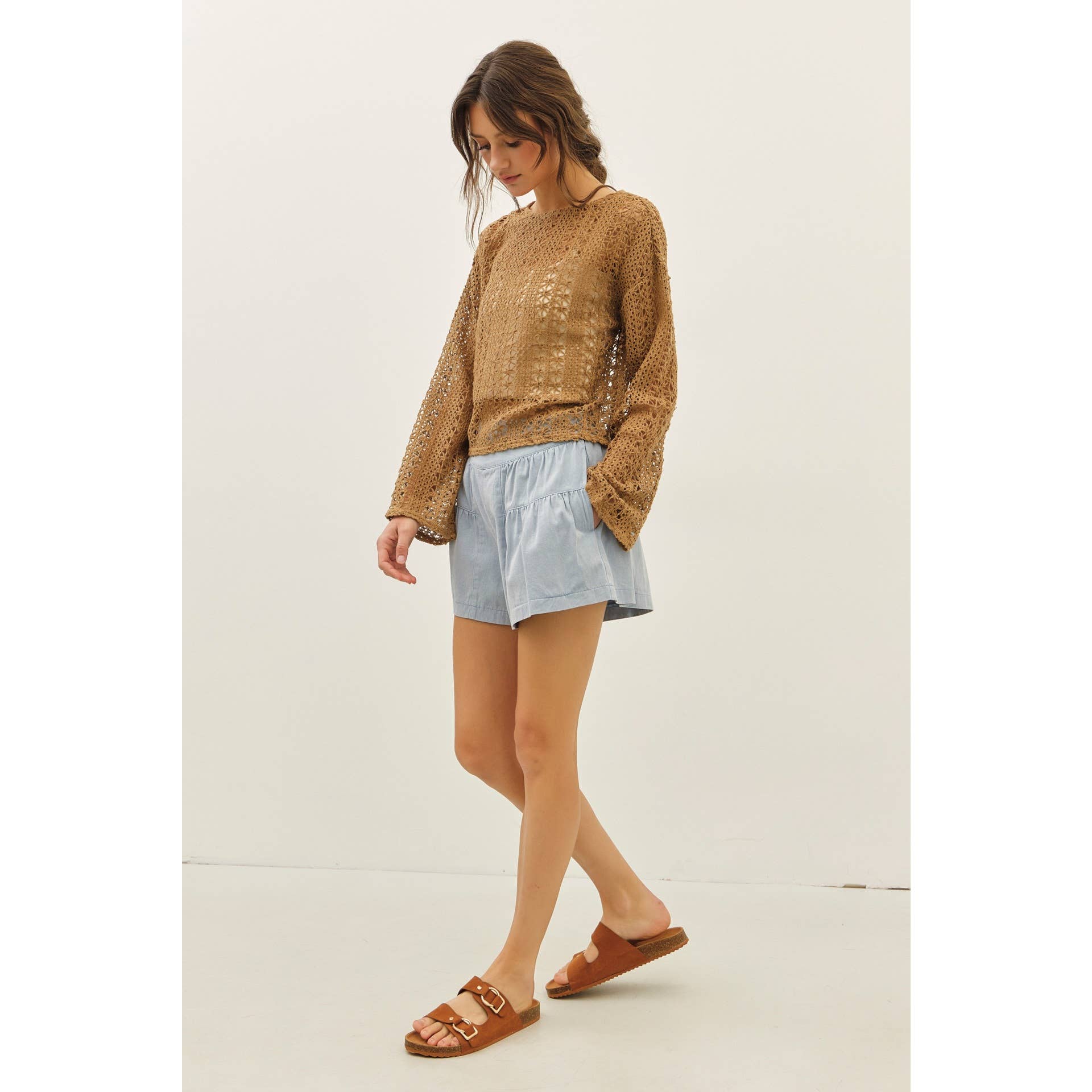 idem ditto – wholesale Shorts – Women’s – WASHED FLARE SHORTS WITH BACK ELASTIC WAISTBAND18