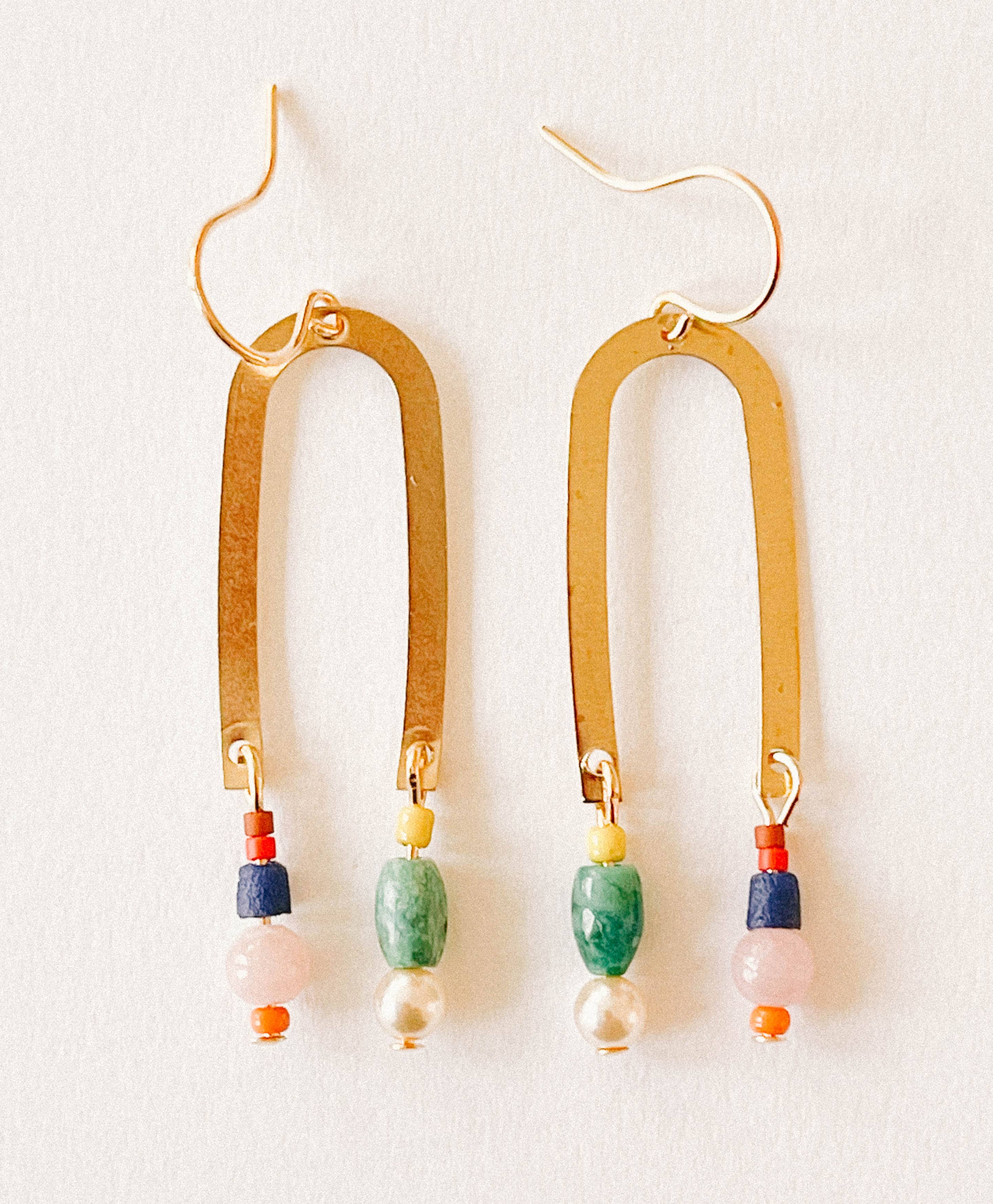 Nest Pretty Things - Wholesale Dangle Earrings - Turquoise Gem Brass and Fair Trade Arch Earrings with Beads2