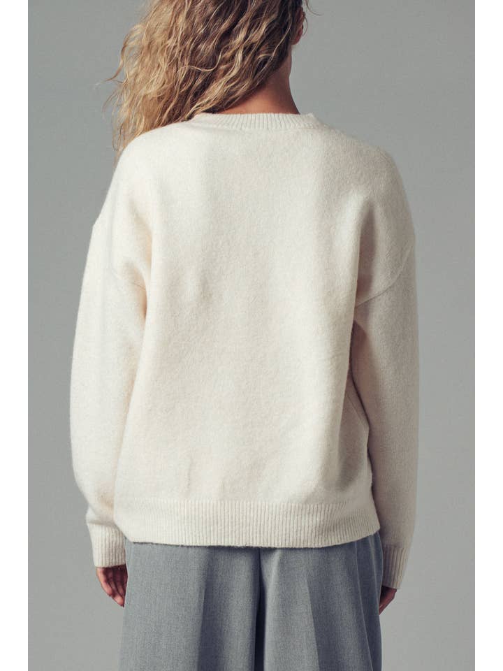 Ivory Cream Sweater with Pink Heart Applique Detail for wholesale on Faire6