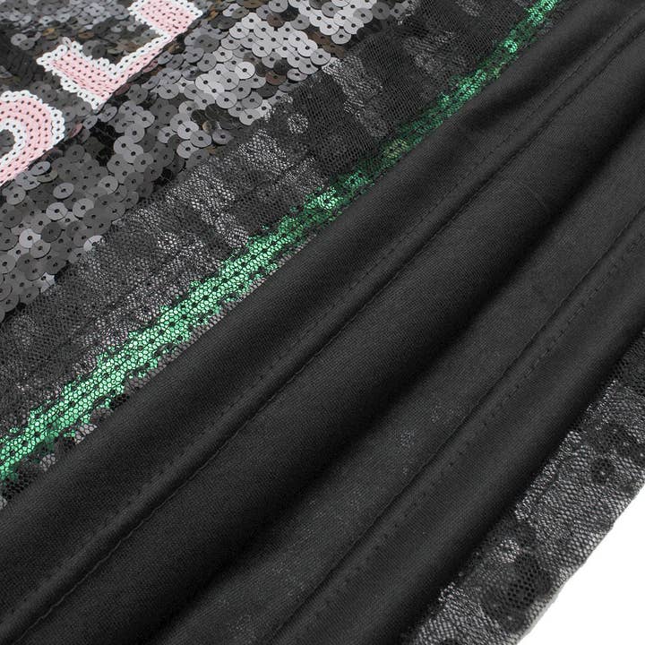 Pink and Green Alpha Kappa Alpha Black Sequin Jersey Shirt for wholesale on Faire