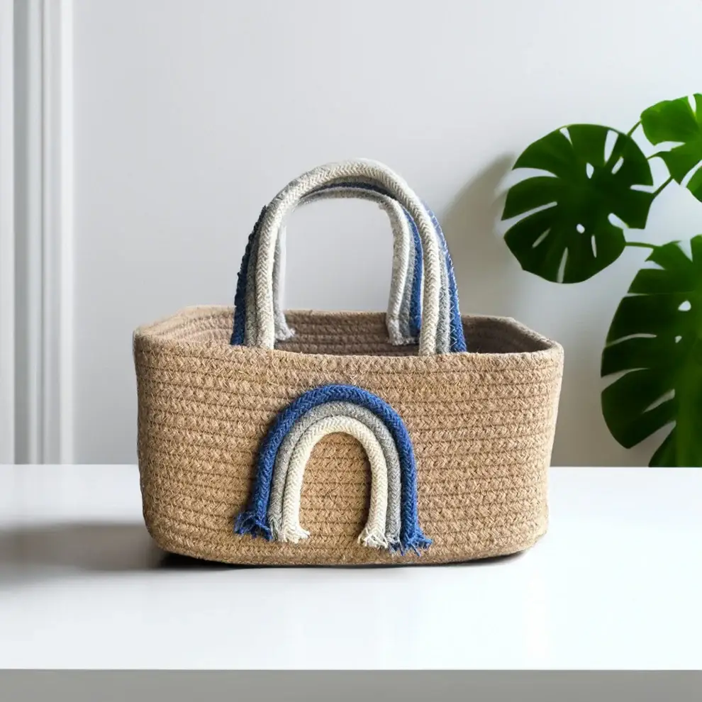 Yo Baby - Wholesale Basket - Kids & Baby - Rainbow Handle Storage Basket - Blue2