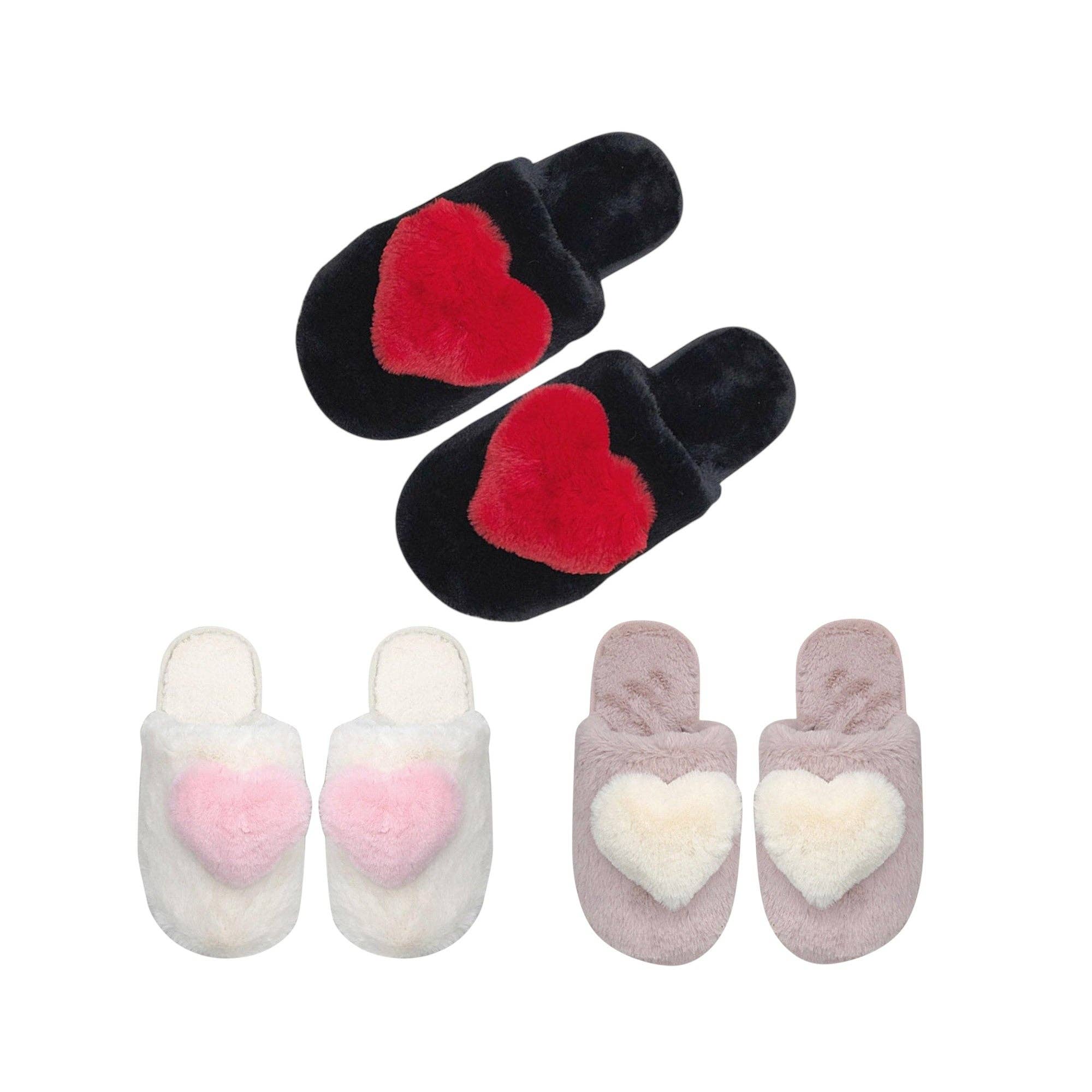 ASSORTED Pom Pom Heart Fluffy Home Slide Slippers SS3429-46 (12PC) for wholesale on Faire3