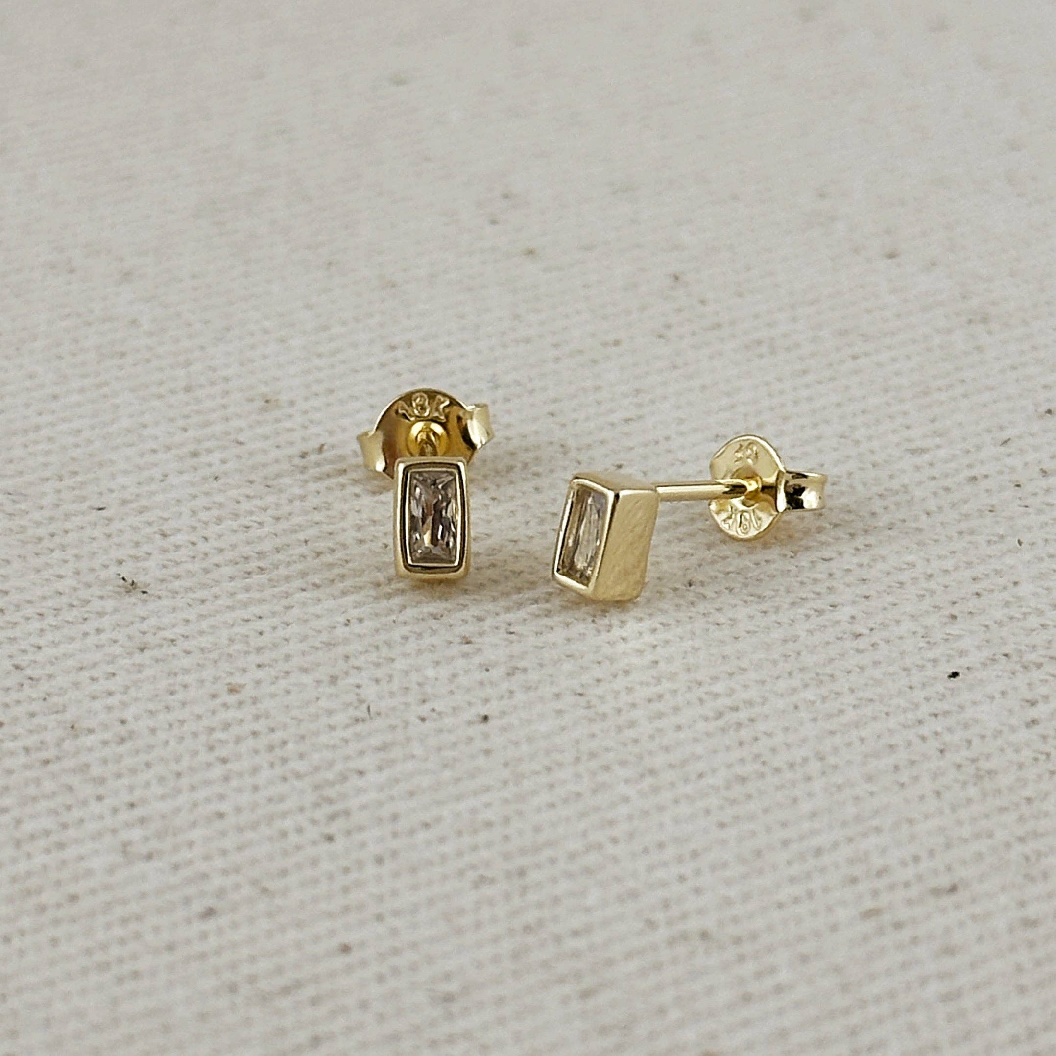 GoldFi - Wholesale Stud/Post Earrings - 18k Gold Filled Mini Bezel Baguette Stud Earrings6