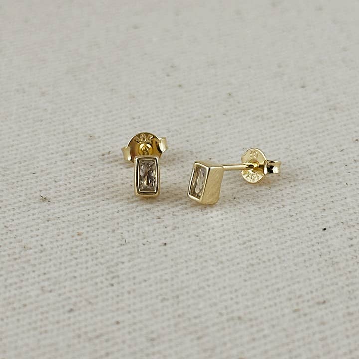 GoldFi - Wholesale Stud/Post Earrings - 18k Gold Filled Mini Bezel Baguette Stud Earrings6