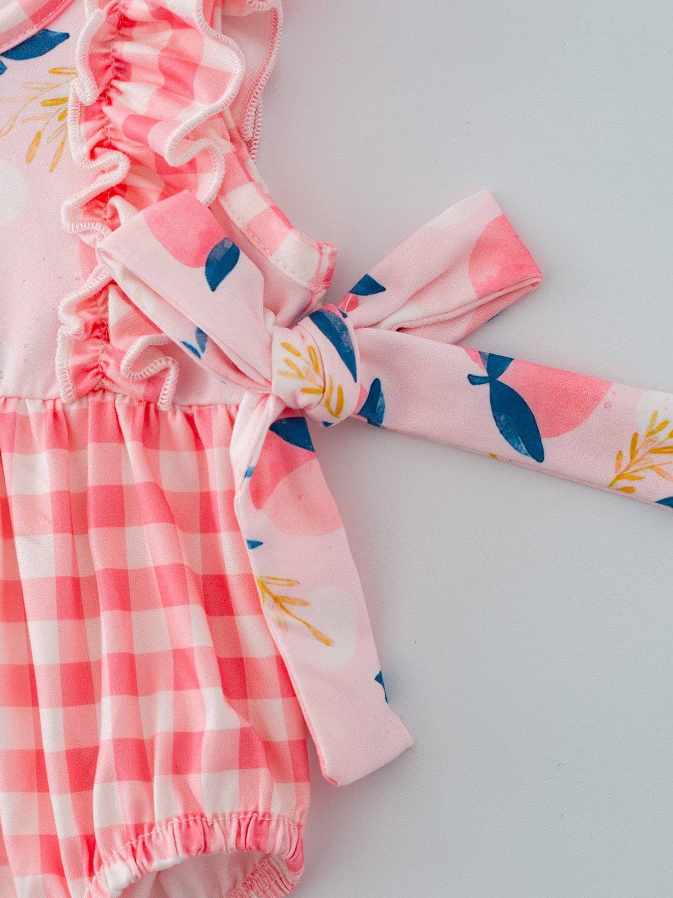 Rylee Faith Designs - Wholesale Clothing Set - Baby - Peach Plaid Bow Ruffle Girls Romper Set3