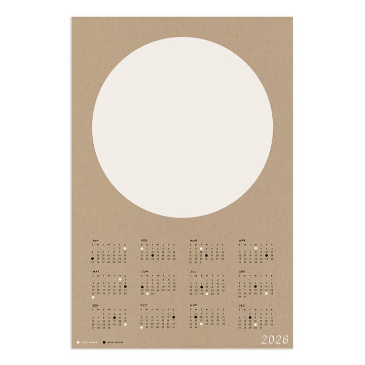 Worthwhile Paper - Wholesale Calendar - Minimalist Moon Calendar - 2026 - Neutrals0