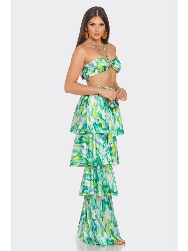 BANJUL - Wholesale Set met top en broek (GEEN Loungewear) - Dames - BCCTP44574 2-delige set met bedrukt topje en ruchesbroek3