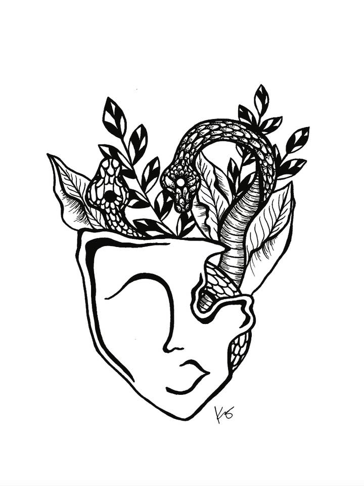 Stampa artistica Order and Choas (volto astratto, serpenti) per la vendita all'ingrosso da parte di Mind & Company