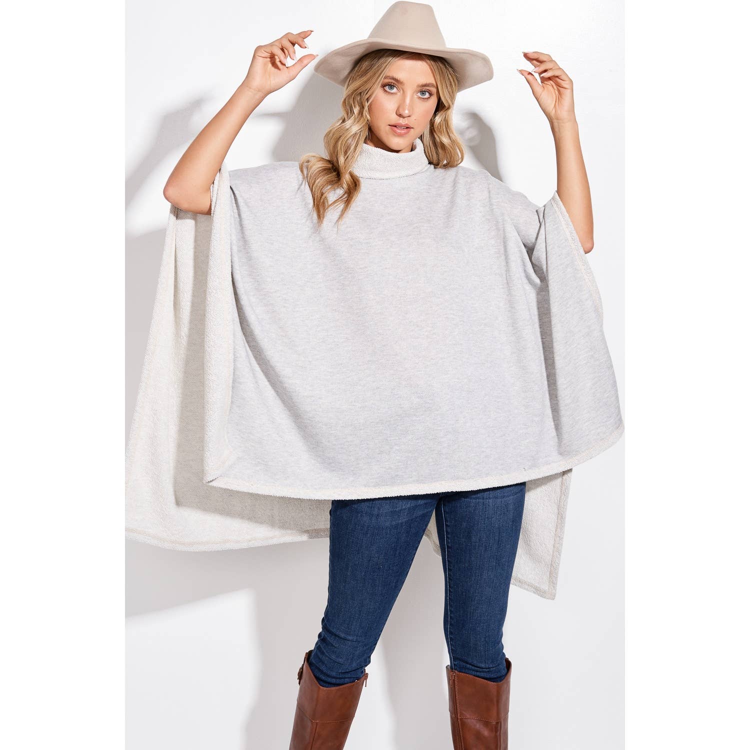 Phil Love – Großhandel Poncho – Damen – Solider Poncho mit Rollkragen0