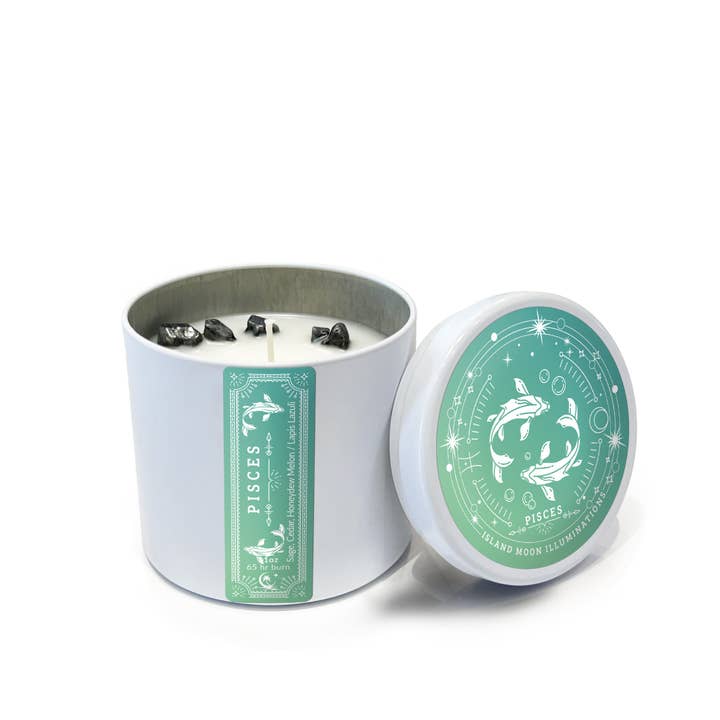 Island Moon Illuminations - Signes du zodiaque - Poissons - Boîte à bougies 11 oz pour la vente par Sanibel Candle Company