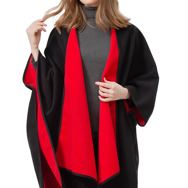 S6210_BKRED Filt med öppen front Poncho Ruana stickad kofta för wholesale av Jasper Trading LLC