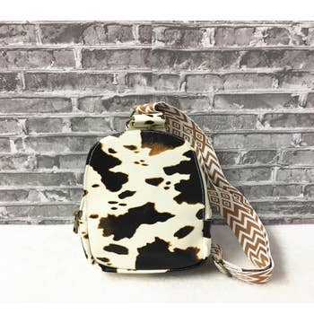 Aztec Strap Leopard/Cow Print Crossbody Sling Bag Cream Leopard