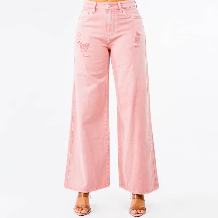 American Bazi - Venta al por mayor Vaqueros - Mujer - PANTALONES ANCHOS DESGASTADOS DE CINTURA ALTA - RJH303110