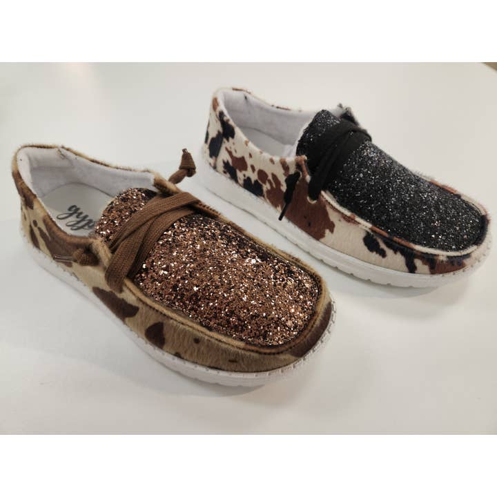 Fifer - Glitter Accented Cow Print Ladies Sneaker for wholesale by Gypsy Jazz