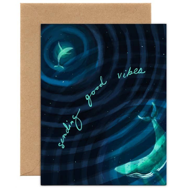 Sending Good Vibes Whale Card — Get Well, Everyday, Thinking of You Card for wholesale by Tiny and Snail