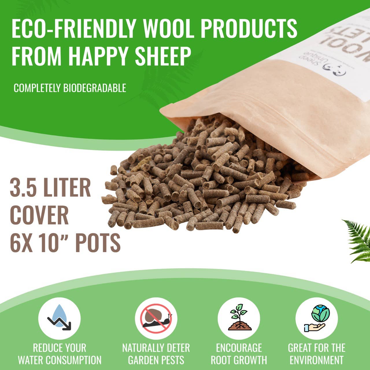 Sheep Unique – wholesale Planting/potting soil – Garden Wool Pellets - Natural Fertiliser Eco, Peat-Free 3.5L6