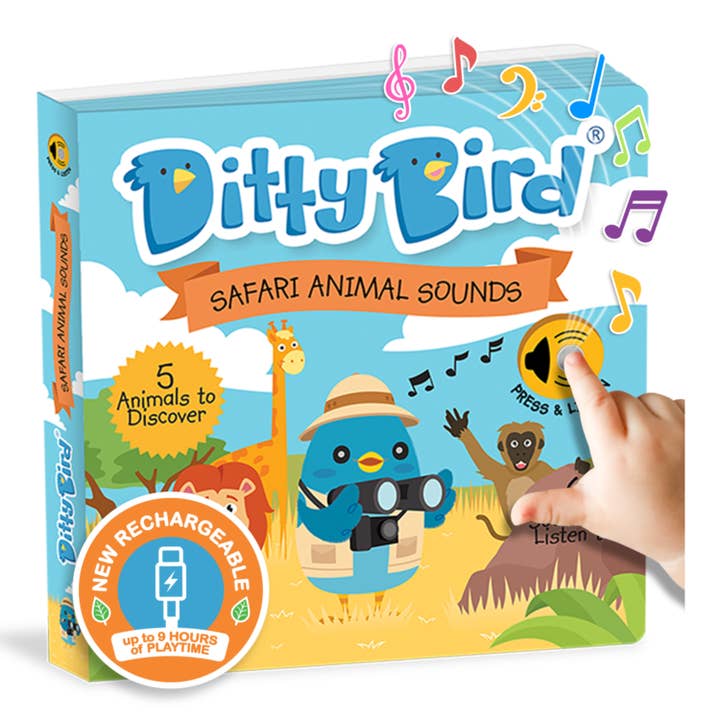 Ditty Bird Baby Sound Book: Safari Djur Ljud USB-C för wholesale av Ditty Bird Europe