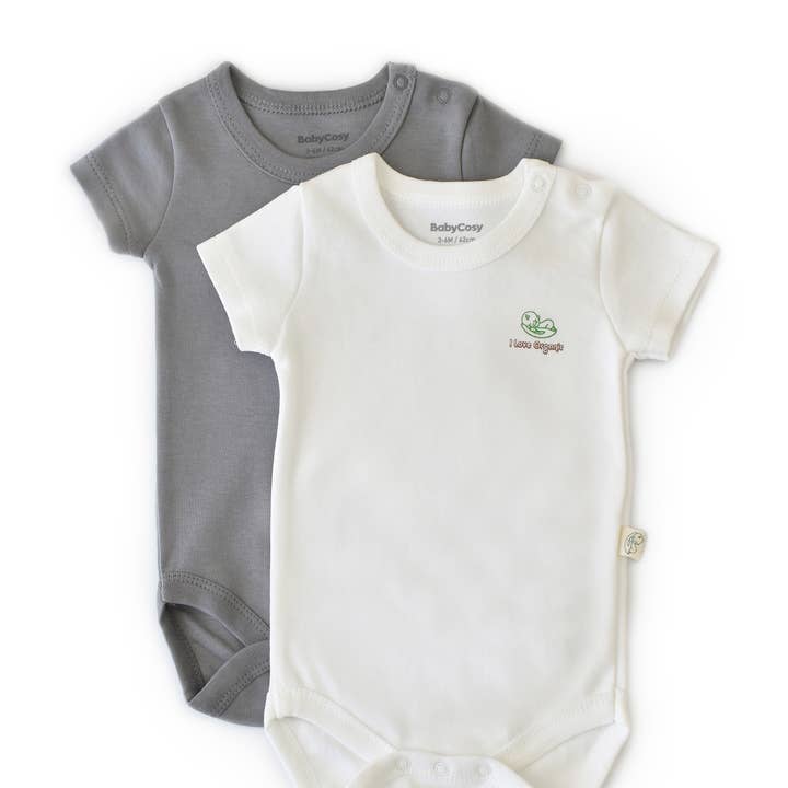 I Love Organic - Sæt med 2 kortærmede bodystockings i 100 % økologisk bomuld for engroshandel hos BabyCosy Organic