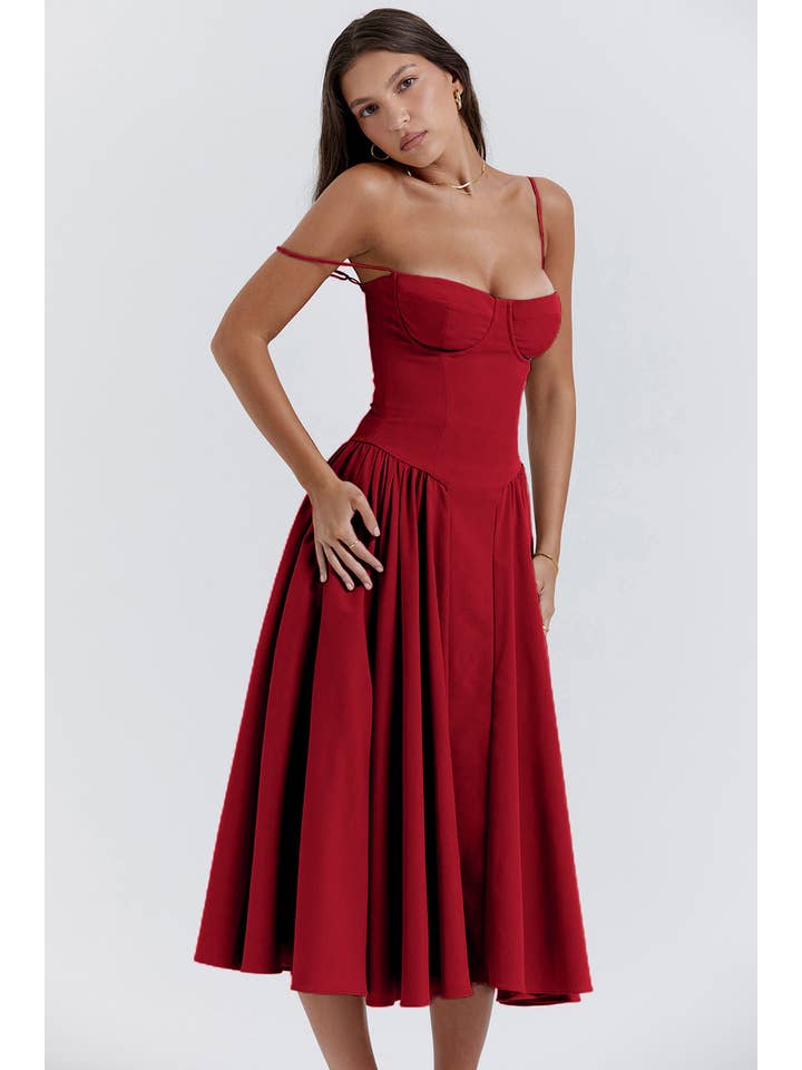 Sweetkama - Wholesale Dress - Women's - String Shoulder Solid & Floral Ladies Dress 255287