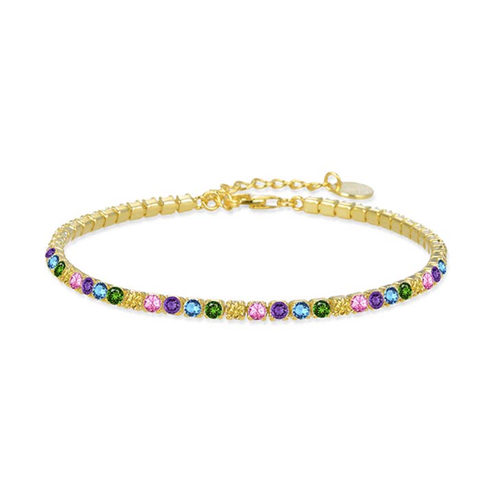 Pulsera de Plata de Ley 925 con Circonita Multicolor acabada en oro amarillo de 18K - Tahu para venta al por mayor de Luxenter