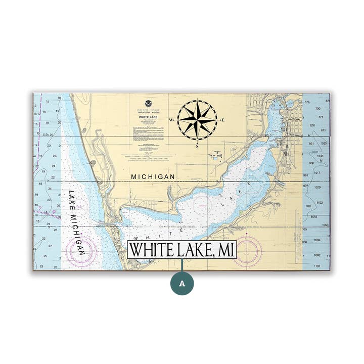White Lake, MI, Area Chart - Wood & Metal Wall Art for wholesale by Old Wood Signs