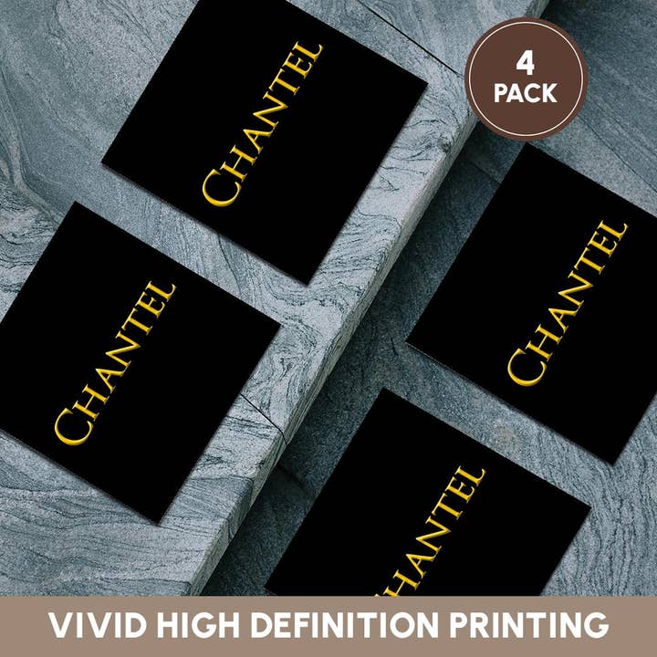 3dRose – wholesale Underlägg – 3dRose, Chantel populärt kvinnligt babynamn i Amerika. Gul på svart, underlägg5