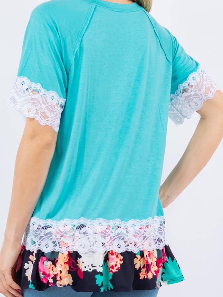 Celeste Clothing - Vente Tunique – femme - TUNIQUE FLORALE GRANDE TAILLE À SUPERPOSER AVEC DENTELLE -CT118197