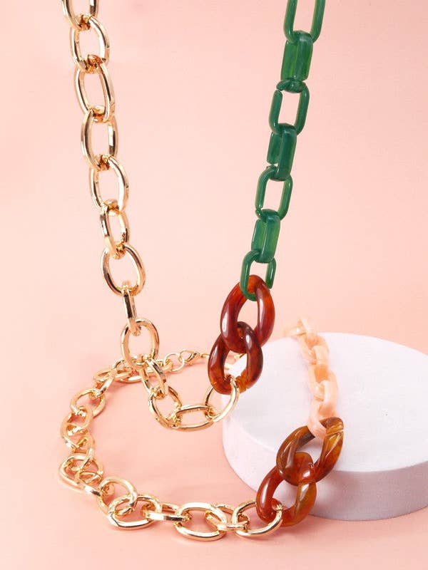 HANDMADE ACRYLIC MIX LINK CHAIN NECKLACE | 25N316 for wholesale by JOSSLYN by wall to wall