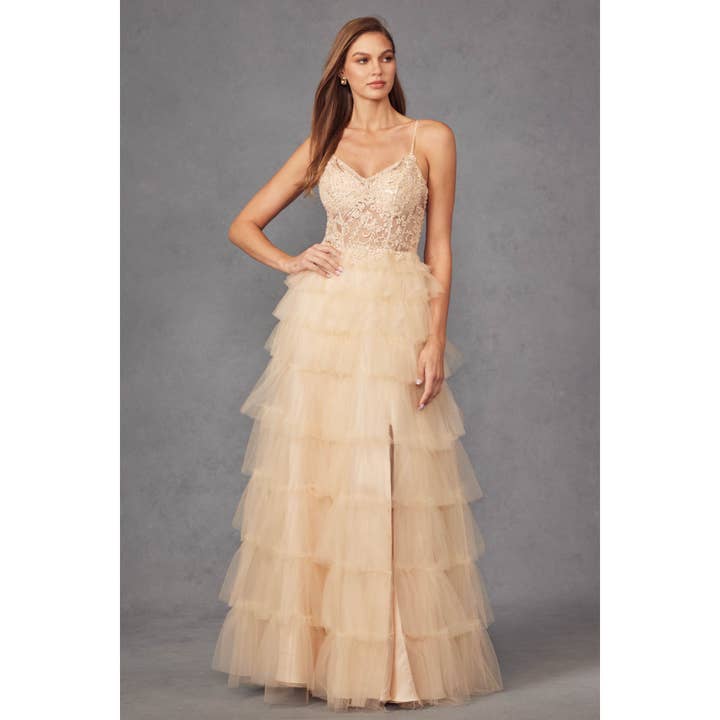 Juliet - Wholesale Dress - Women's - JT2451S RUFFLE TULLE WITH A LACE CORSET BODICE AND LACE UP B5