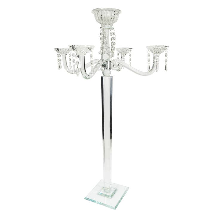 Crystal 4 arm Flower Bowl Candelabra 35" for wholesale by Portofino International Trading, USA