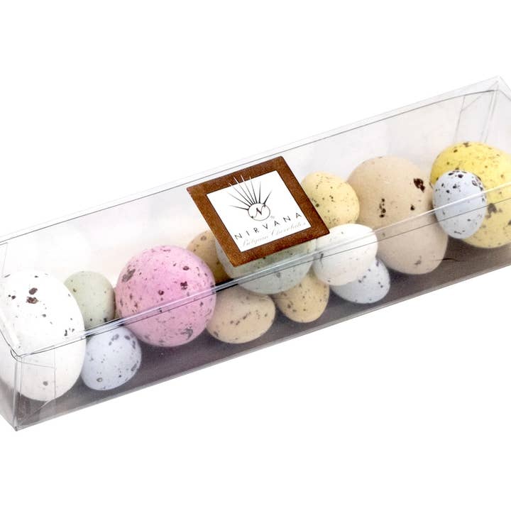 Nirvana 5 lg.10sm.Milk Choc Praline Speckled Eggs10/2.8 oz for wholesale by Belgium's Chocolate Source