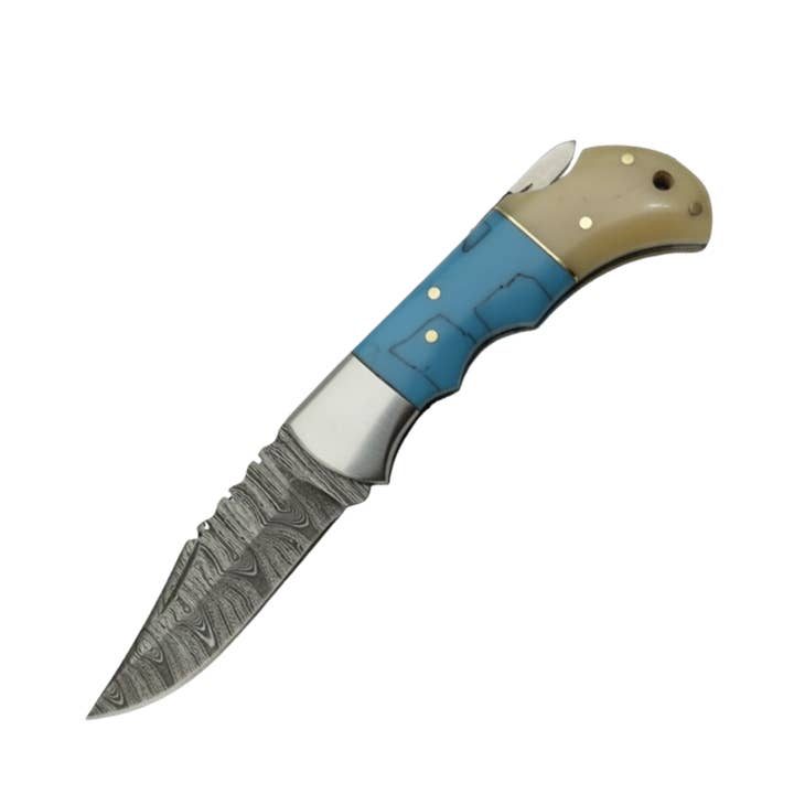Faca Dobradiça Damasco de 3 Polegadas Azure Ridge para Transporte Diário por atacado de Fwosi