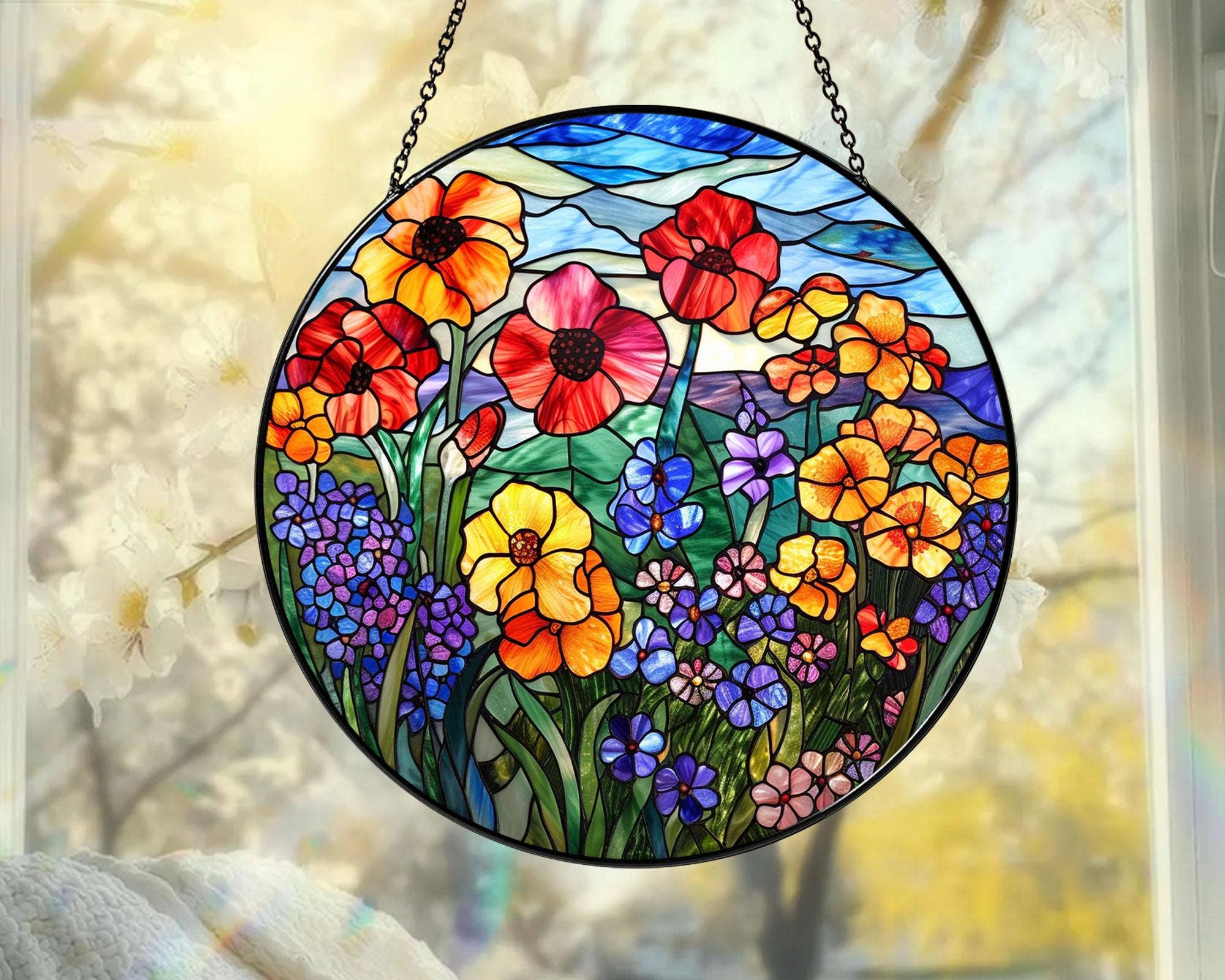 TMLECOM LTD – wholesale Suncatcher – Wildflower Stained Glass Suncatcher, Wildfloral Window Decor0