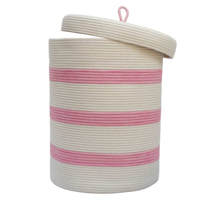 Zylinderkorb XLT mit Deckel, Erdbeerrosa gestreift für den Großhandel von Mia Mélange